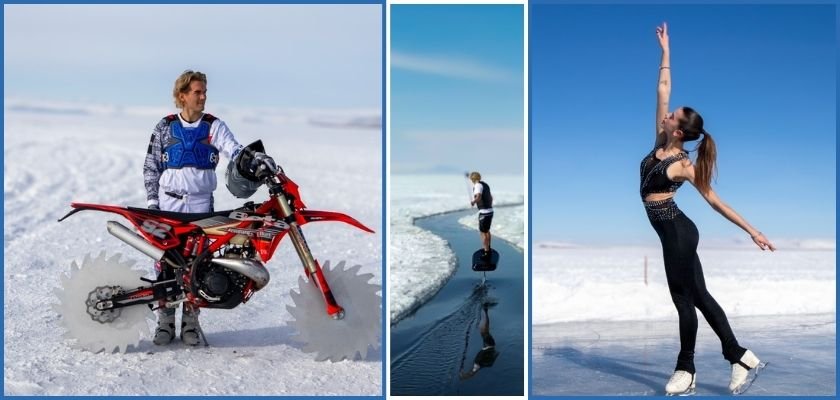 Çıldır Gölü’nde buz üstünde nefes kesen gösteriler