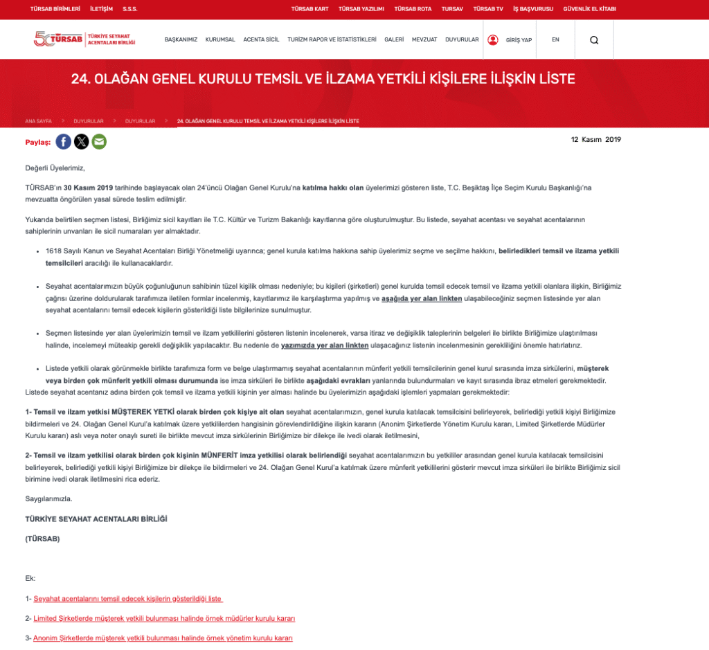 24 Olağan Genel Kurul duyurusu