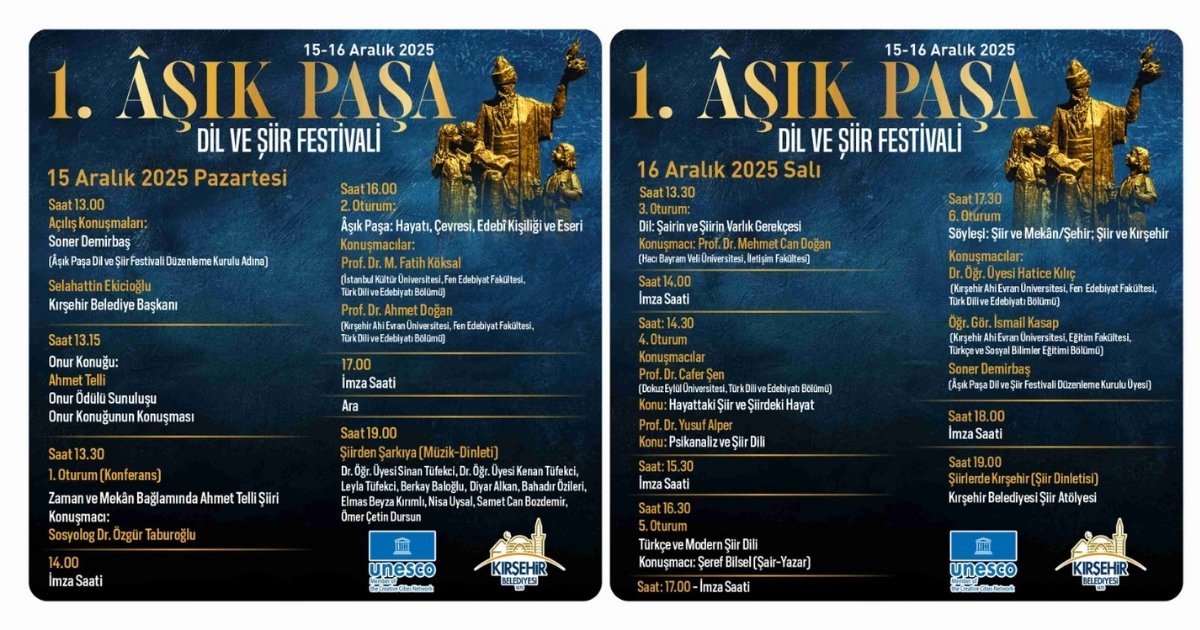 Kırşehir, “Âşık Paşa Dil ve Şiir Festivali”yle şiirin başkenti oluyor